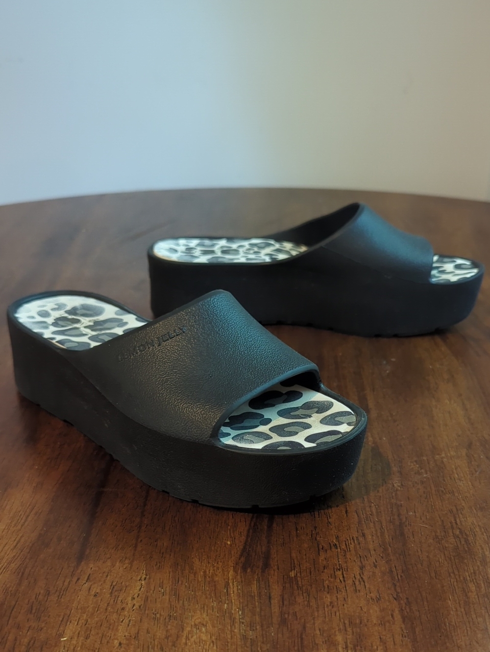 Lemon Jelly Platform Slides Sandals Waterproof Leopard Black size 7.5